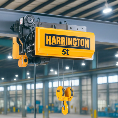 Harrington RY 5 Ton Electric Wire Rope Hoist - 3 Phase - 25ft Lift - American Hoists